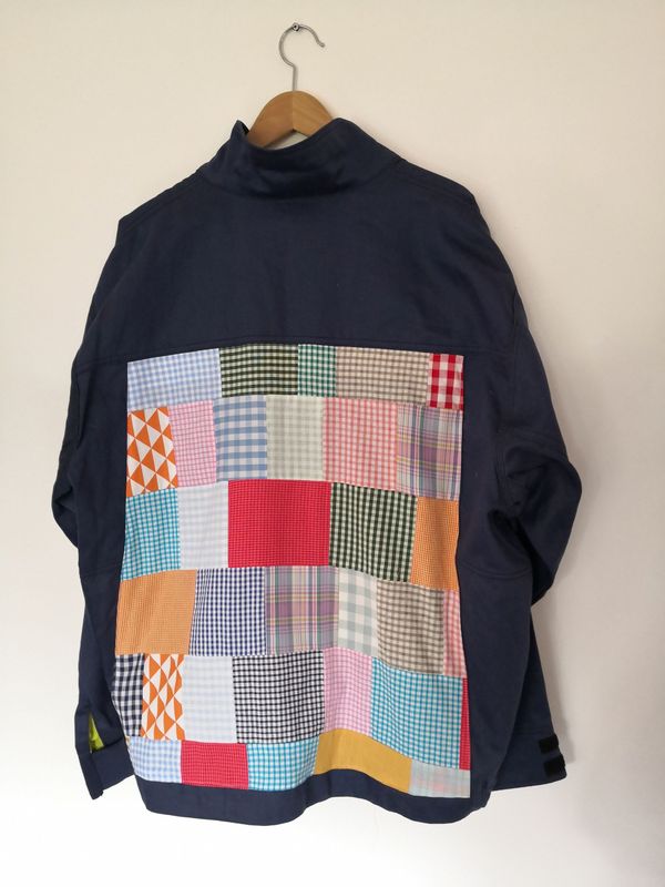 Blouson bleu de travail bleu marine et patchwork