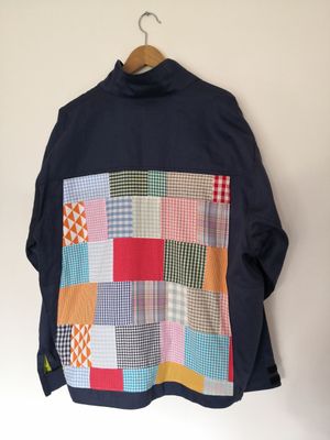 Blouson bleu de travail bleu marine et patchwork