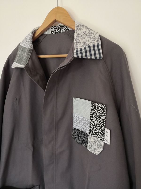 Veste bleu de travail grise et patchwork