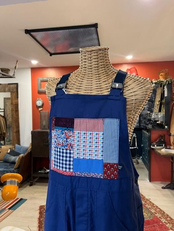 Salopette bleu de travail bleu roi et patchwork