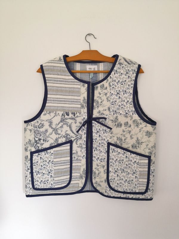 Gilet  sans manche motif patchwork bleu