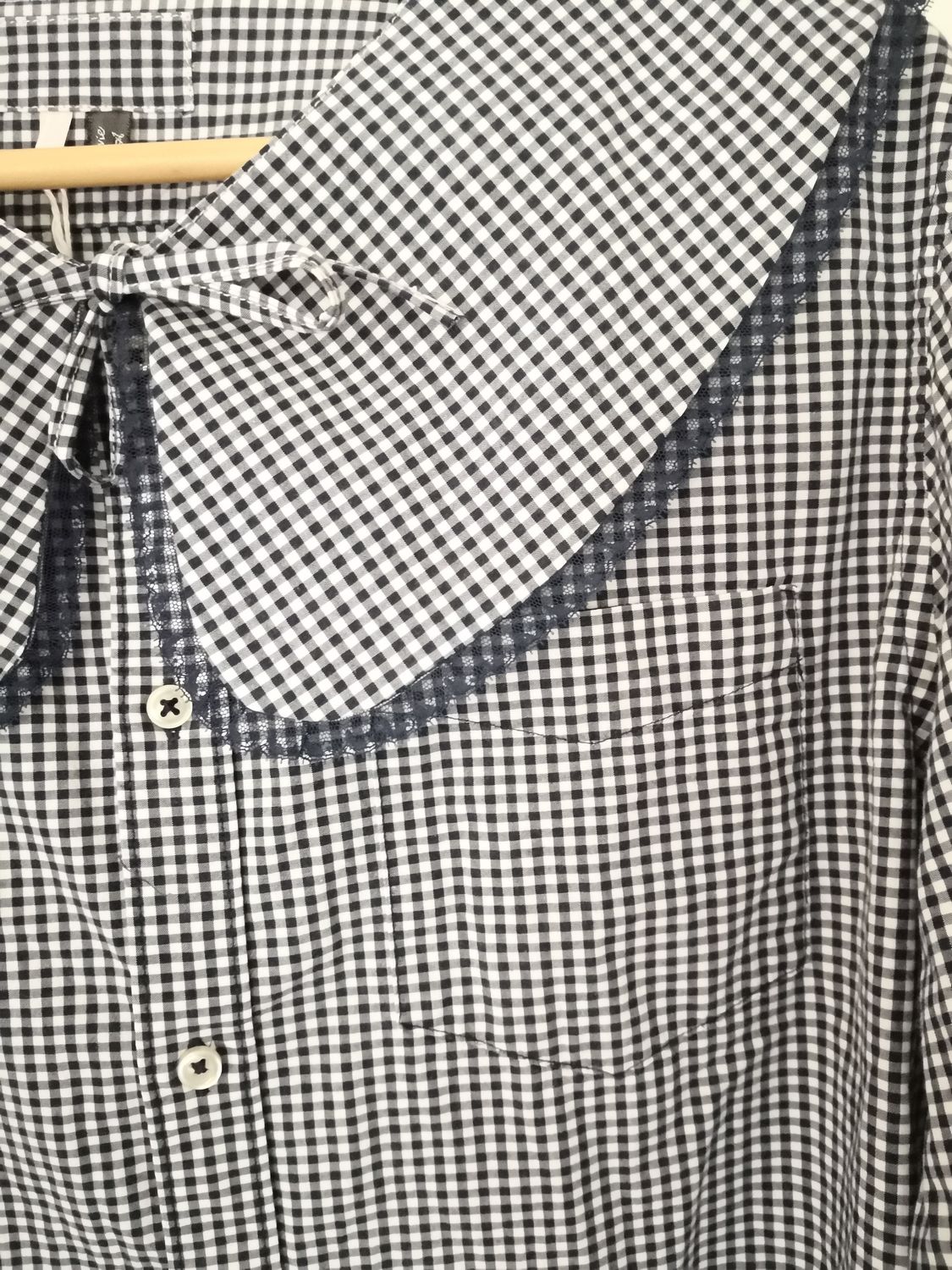 Blouse vichy bleu marine, avec son col amovible vichy, t36