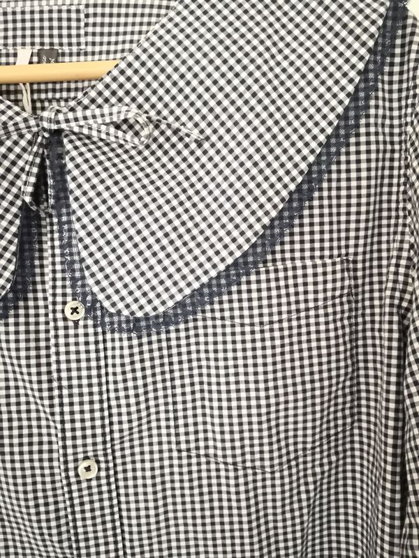 Blouse vichy bleu marine, avec son col amovible vichy, t36