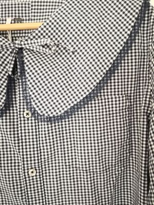 Blouse vichy bleu marine, avec son col amovible vichy, t36