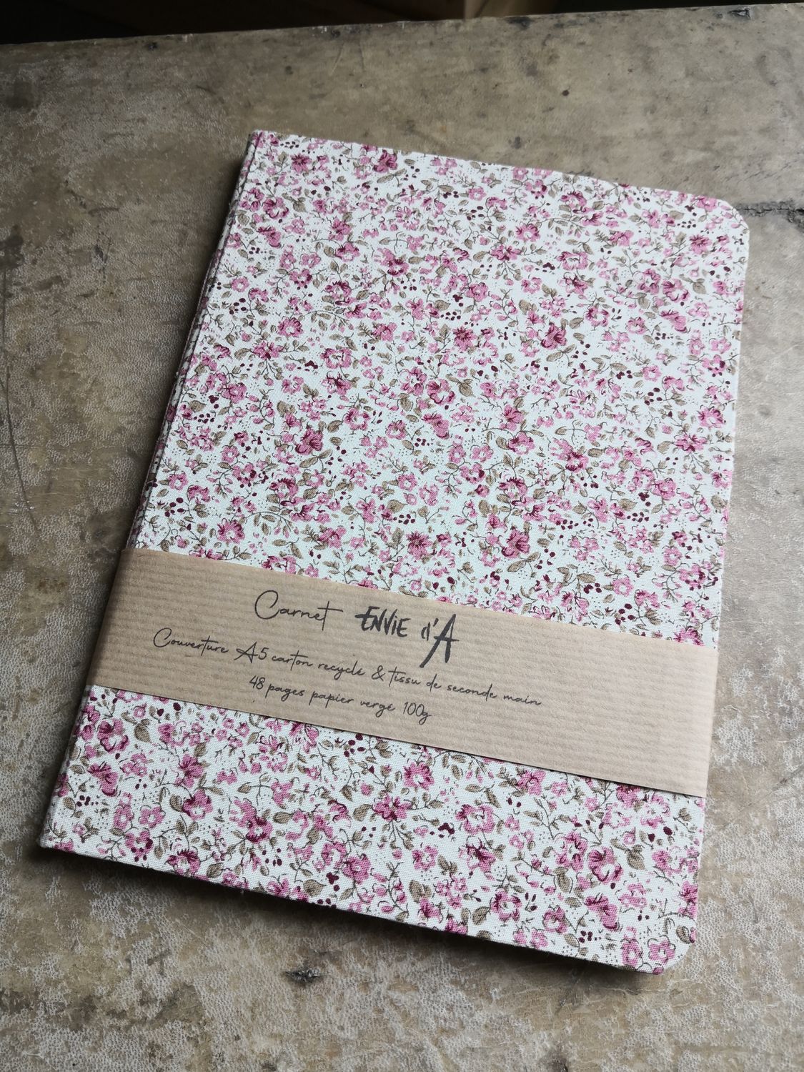 Carnet format A6 fleurs vieux rose