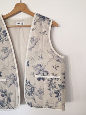 Gilet boléro matelassé sans manche toile de Jouy T46/48 - réservé Geneviève