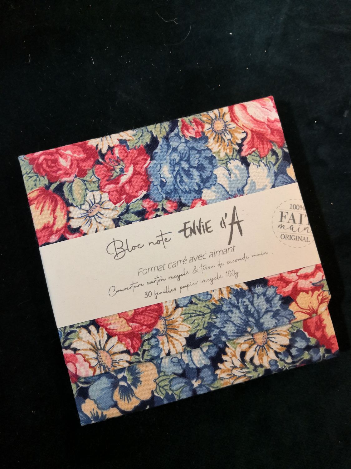 Bloc note carré fleurs multicolores
