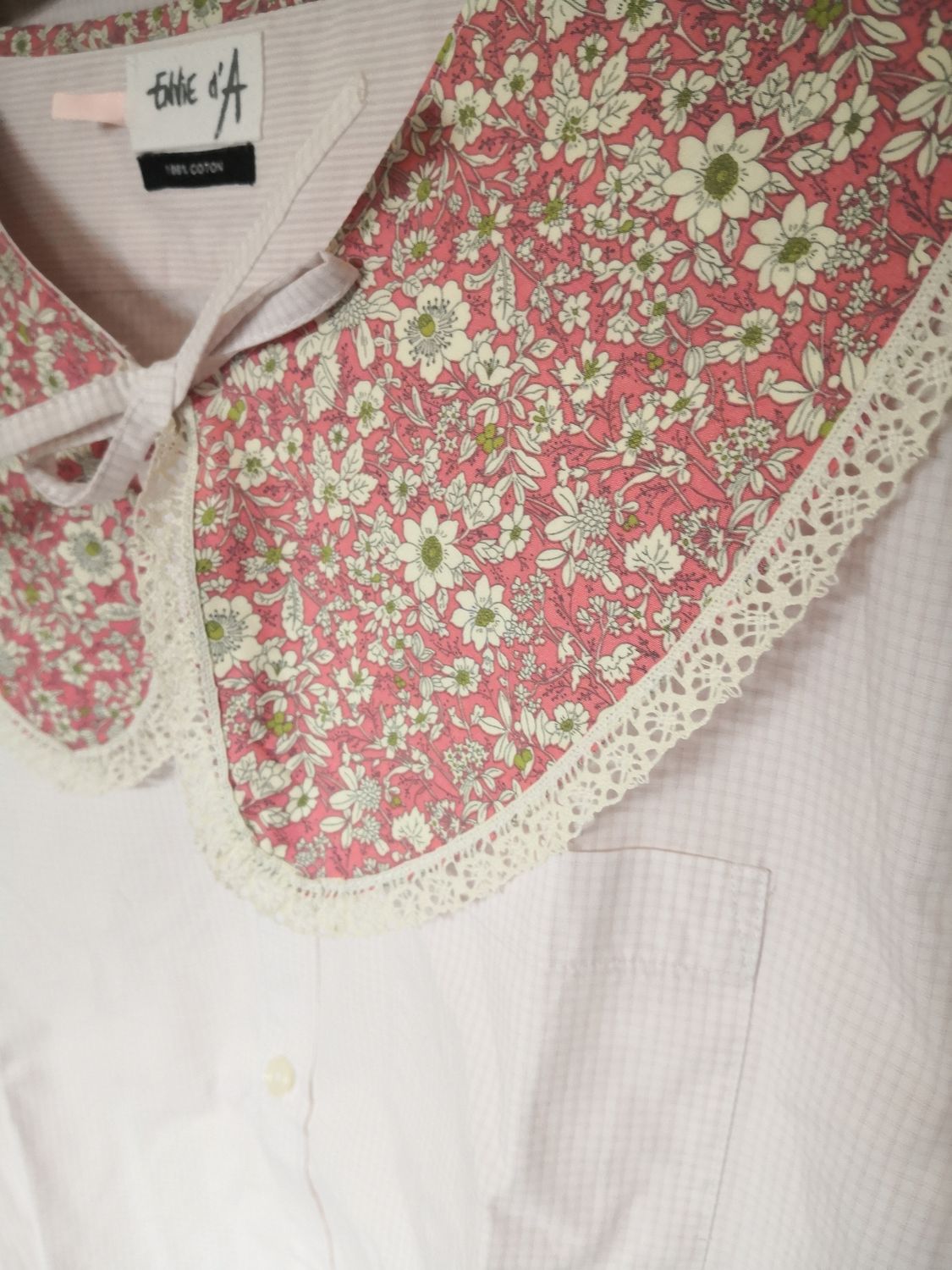 Blouse rose pâle et liberty, avec son col liberty amovible, t38/40