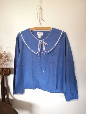 Blouse bleu à rayures, avec son col amovible, t36/38