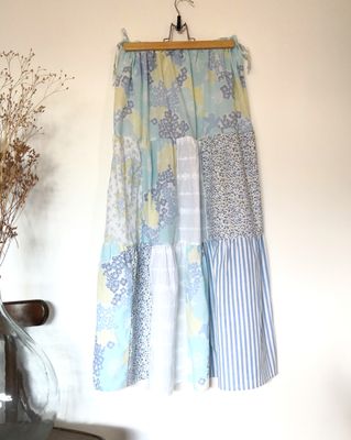 Jupe longue patchwork bleu et blanc, t36/38