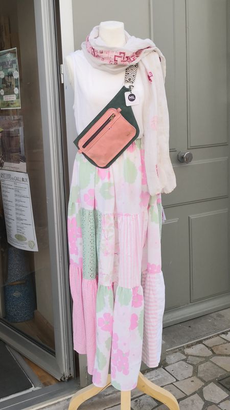 Jupe longue patchwork rose et vert sauge, t42/44