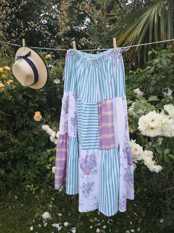 Jupe longue patchwork violet et vert, t40-44