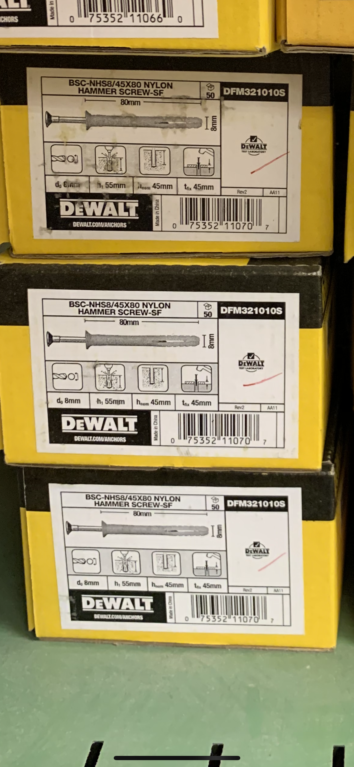 DeWalt DFM321010S BSC-NHS8/45x80 Nylon Hammer Screw-SF PK 50 