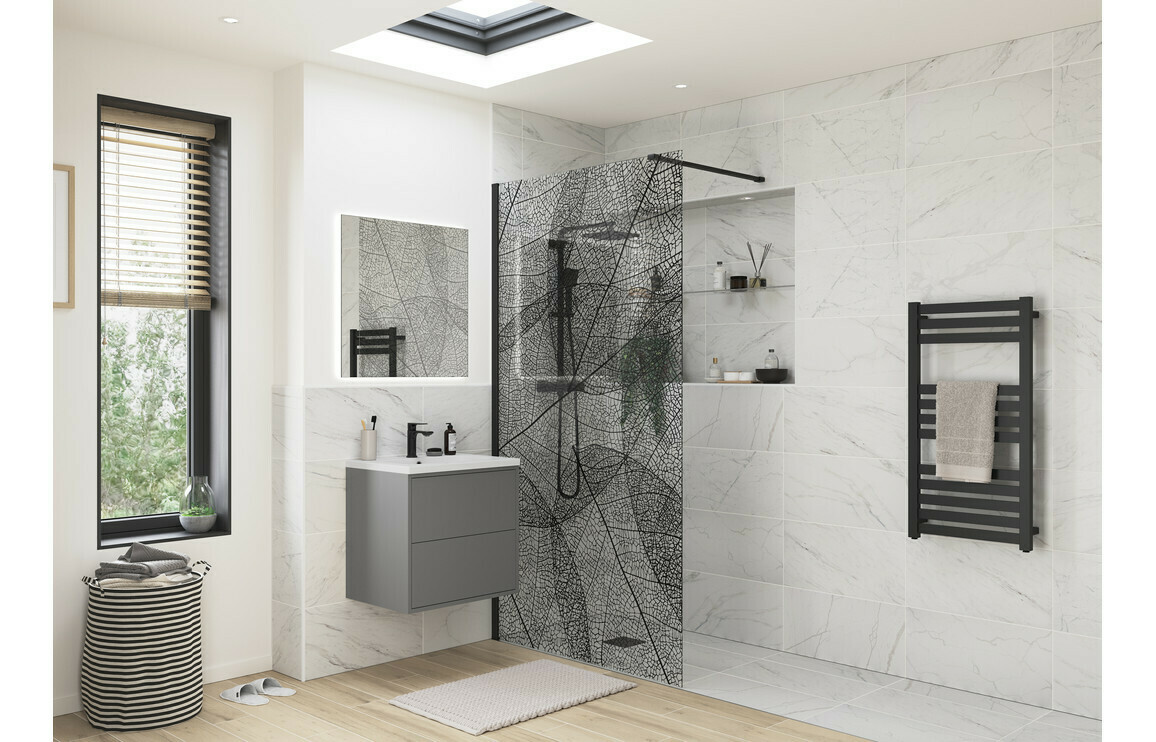 RefleXion 8 Black Leaf Design Wetroom Panel - 1200mm