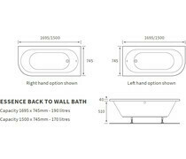Essence 1695x745mm Back To Wall 0TH LH Bath