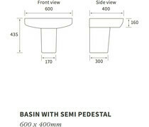 AMYRIS 600X400MM 1TH BASIN &amp; SEMI PEDESTAL