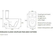 Cilantro Rimless C/C Open Back WC &amp; Soft Close Seat