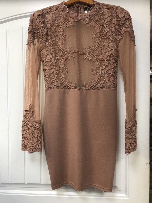 Long sleeved Nude Laced Bodycon Dress