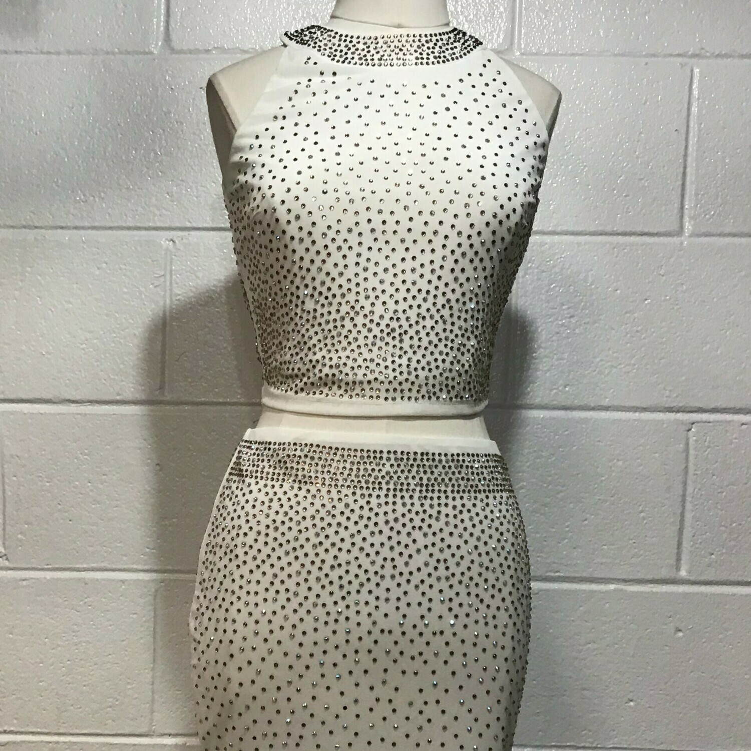 2 Piece White Gold Silver Skirt Shirt