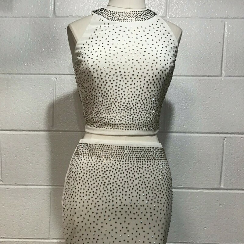 2 Piece White Gold Silver Skirt Shirt