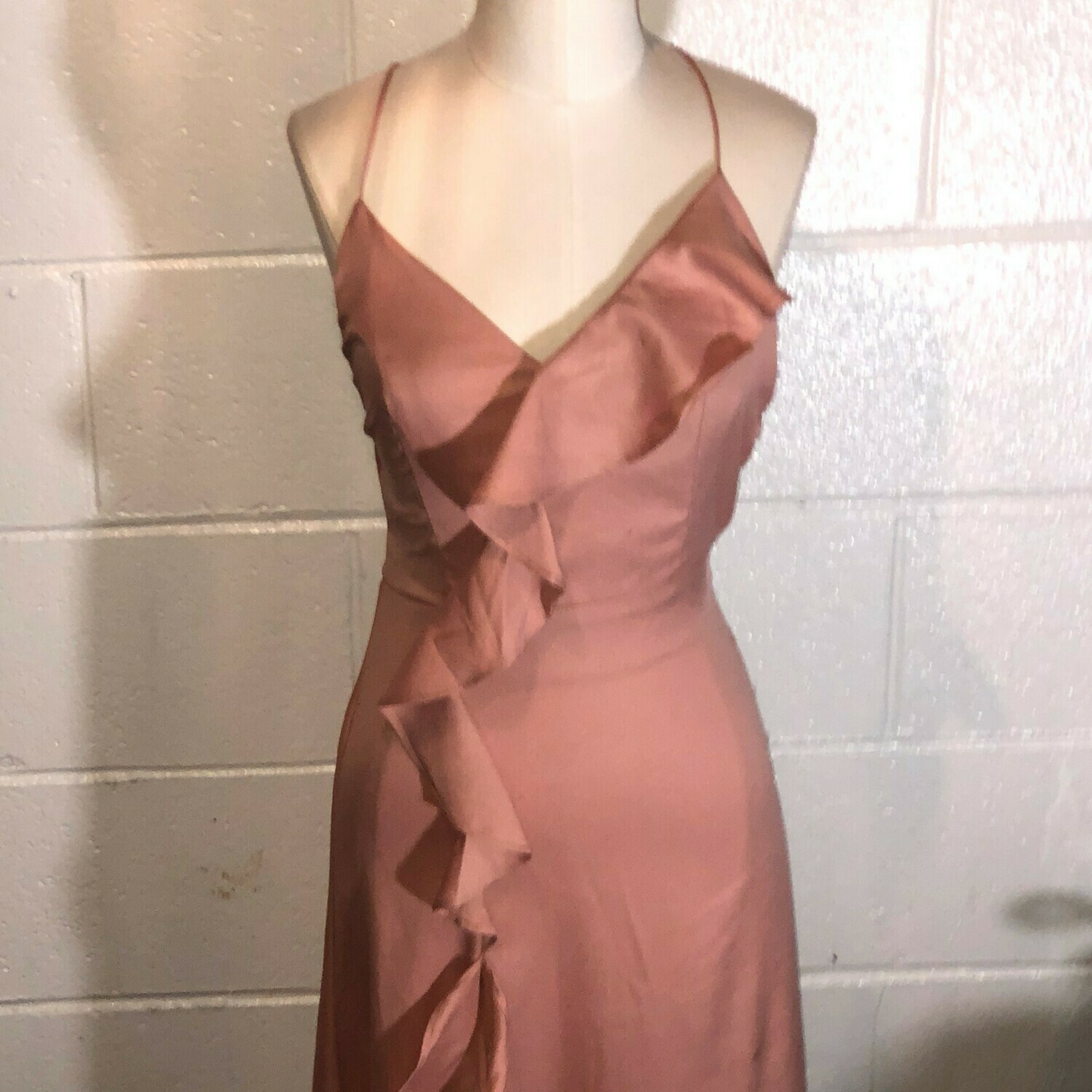 Solid Ruffled Wrap Long Blush Dress