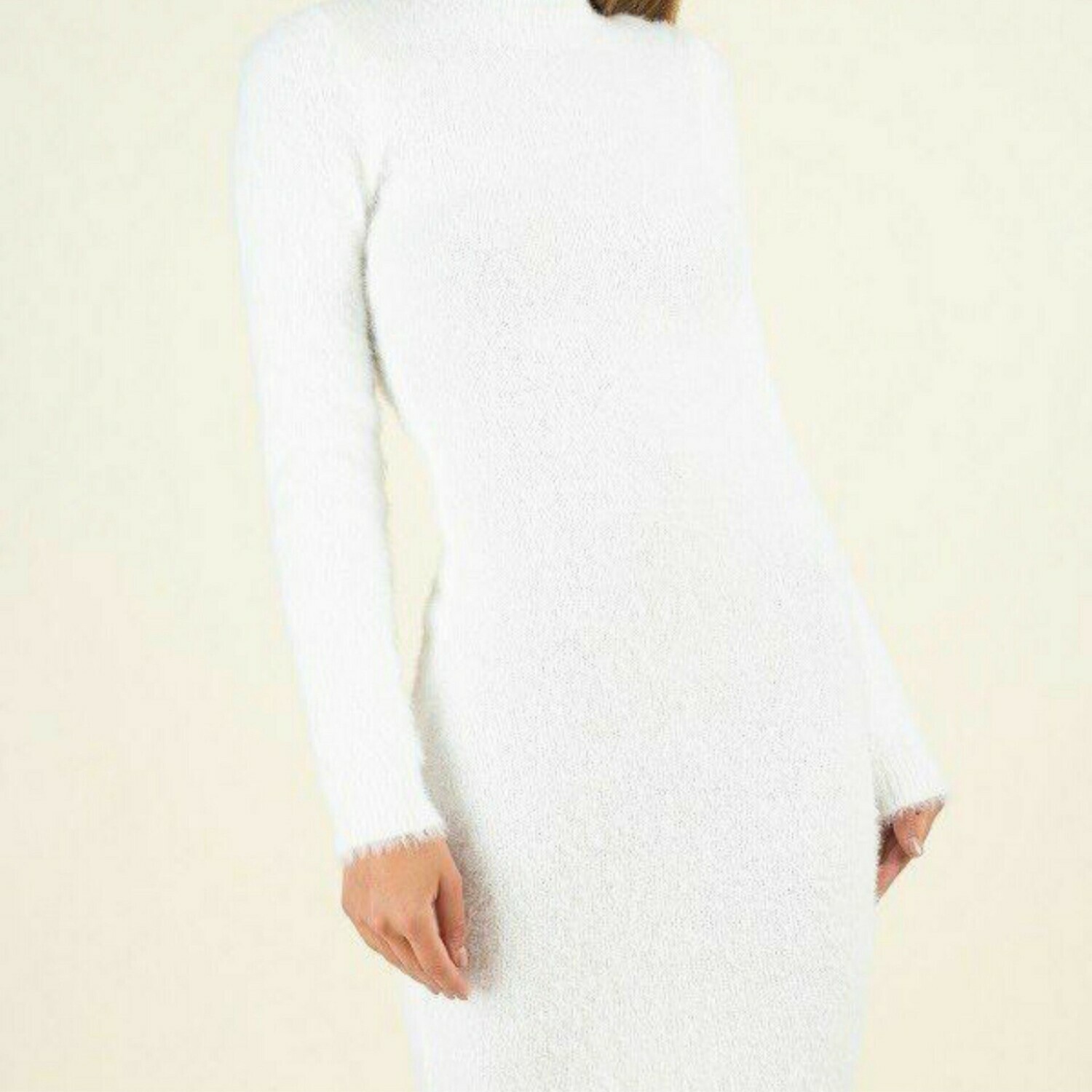 Fuzzy Neck Sweater Dress
