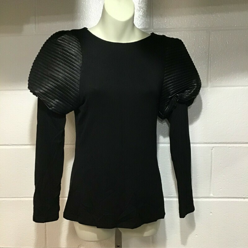Black knit top with leather top sleeve