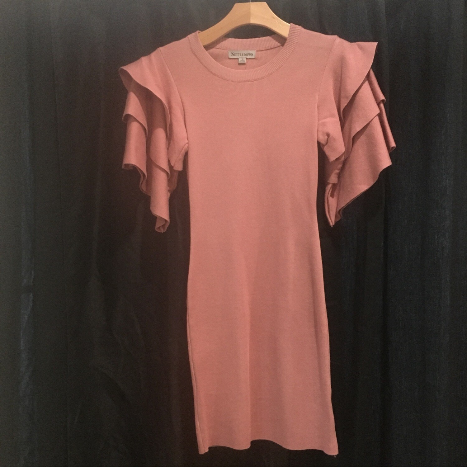 Blush dress with ruffle sleeve