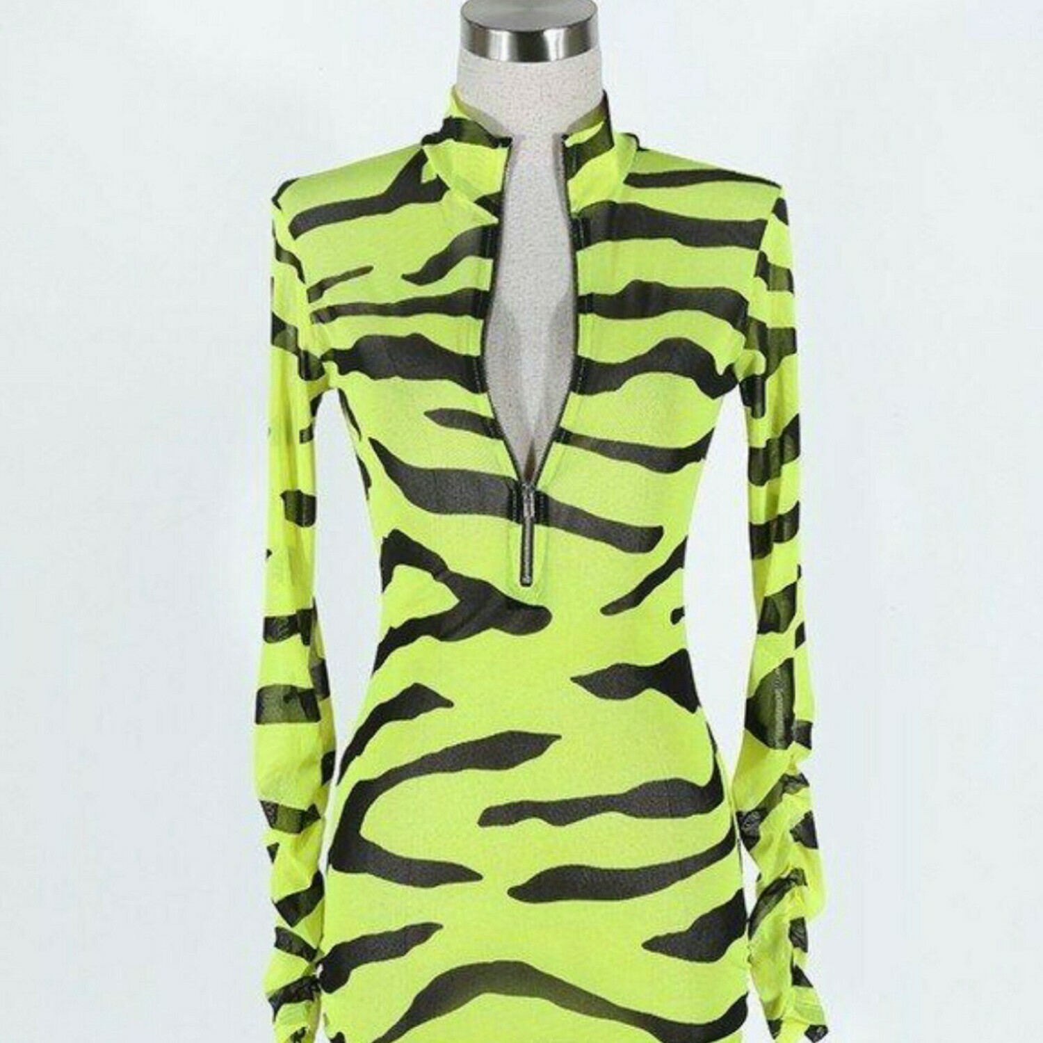 Neon Green Zebra Print Mesh Dress