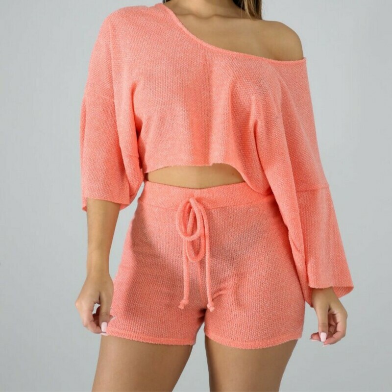 Pink Knit Oversize Short Set