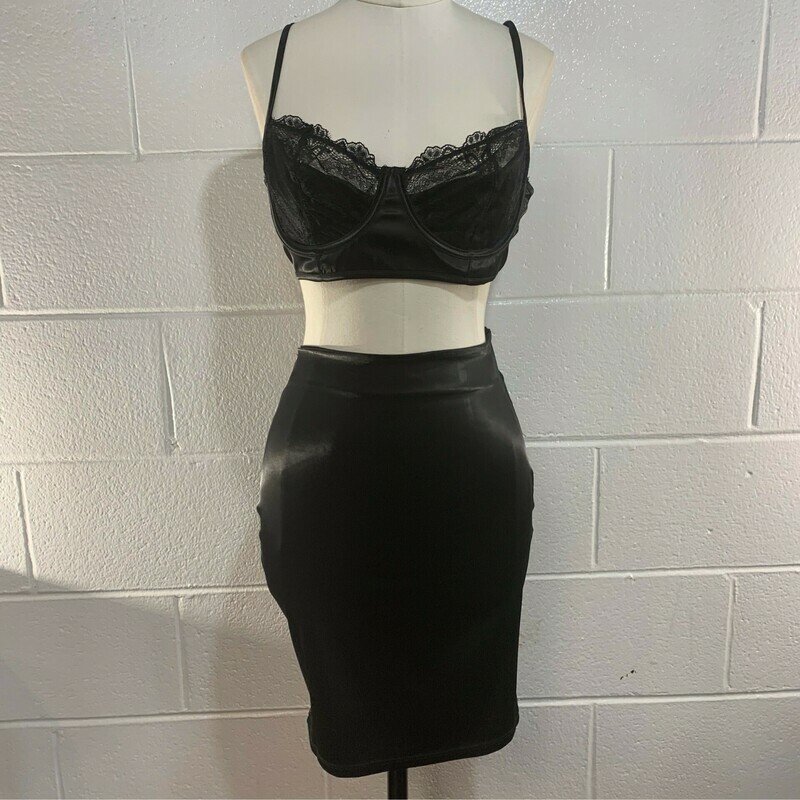 Black 2 Piece Lace And Silky Set
