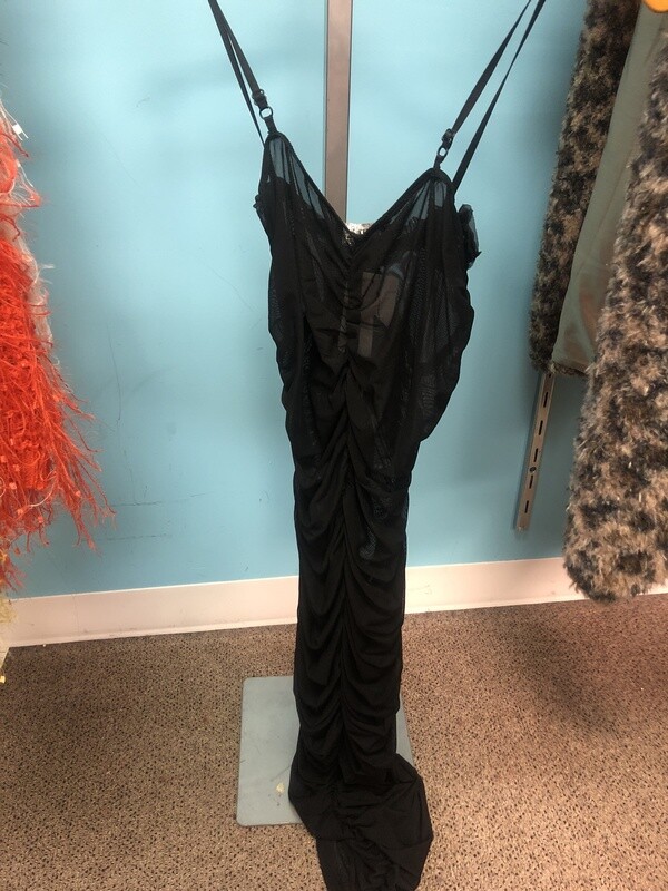 Slim Black See-Through Ruffle Dress