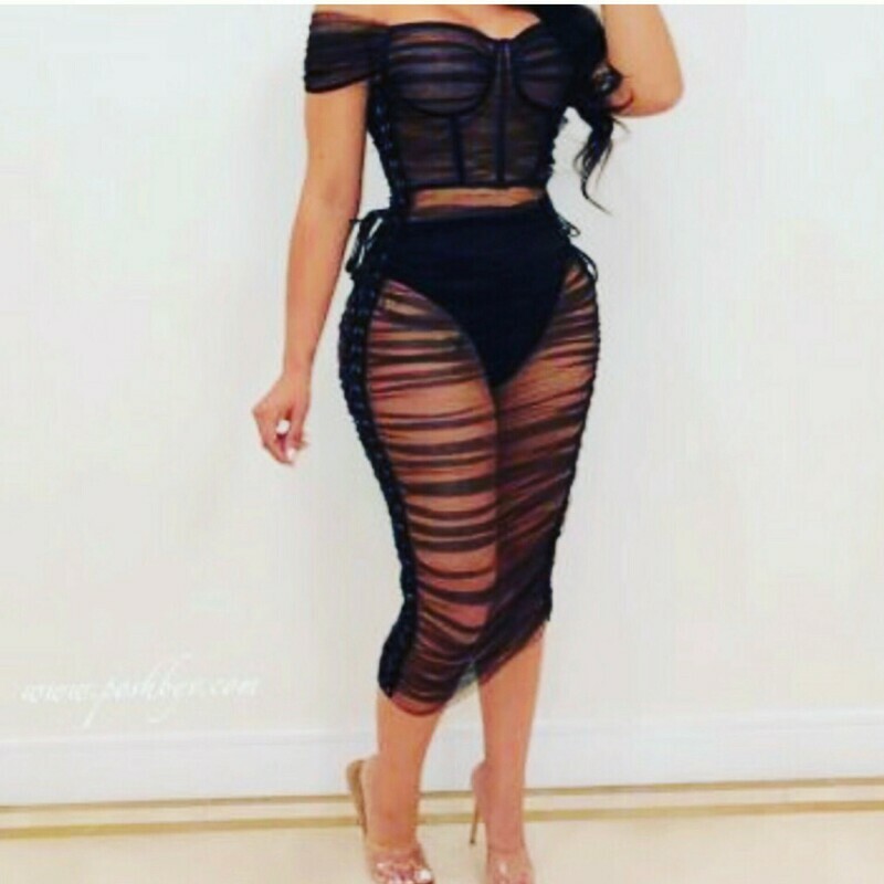 Black Mesh Evening Dress