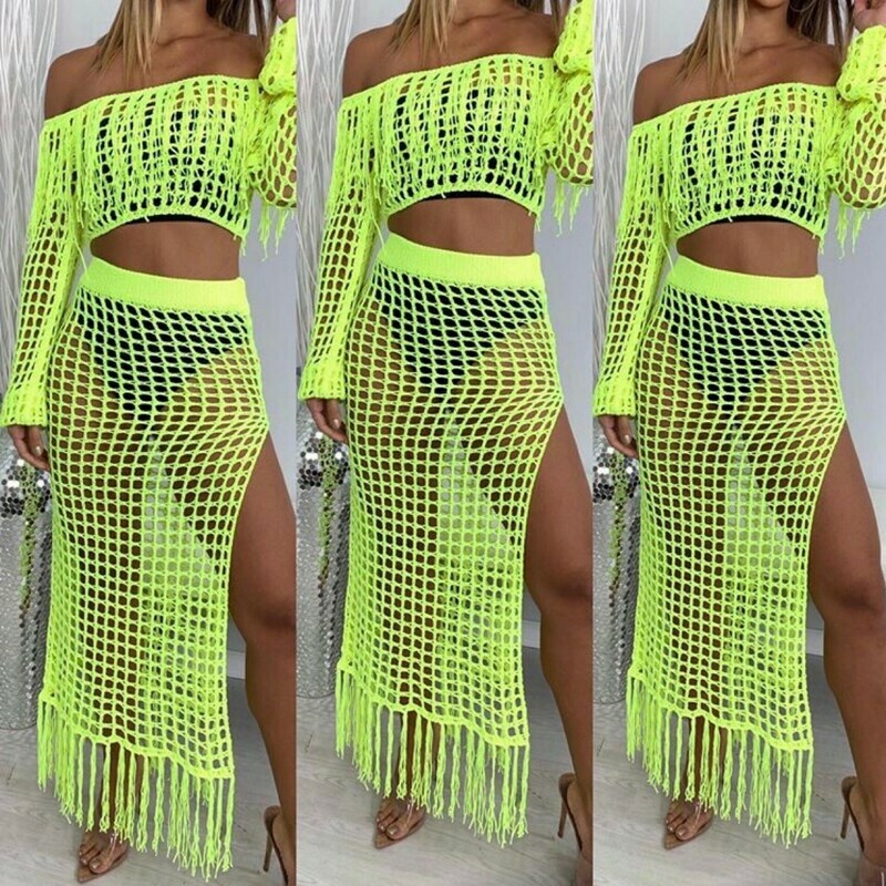 Neon Off The Shoulders Skirt Set Cover Up