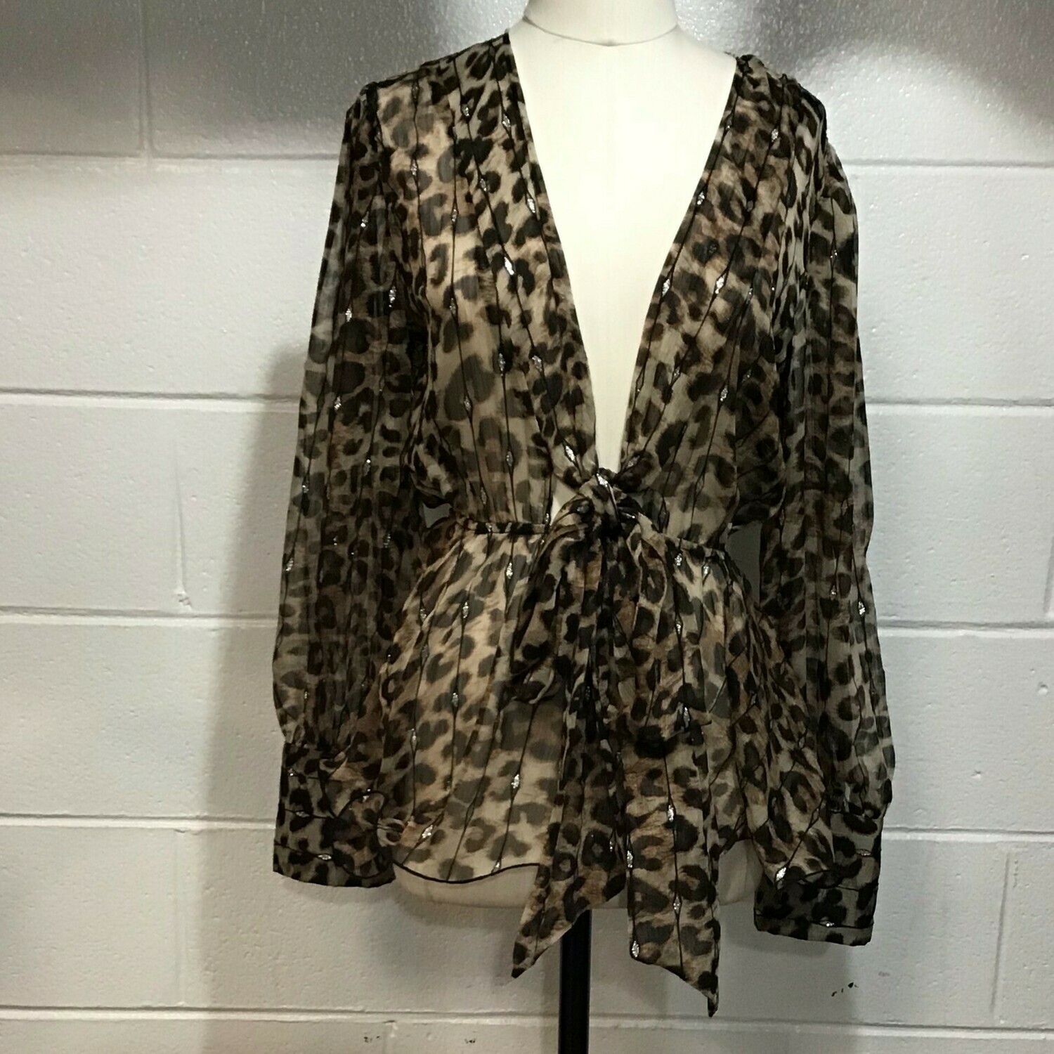 Leopard Print Tie Up Front Top