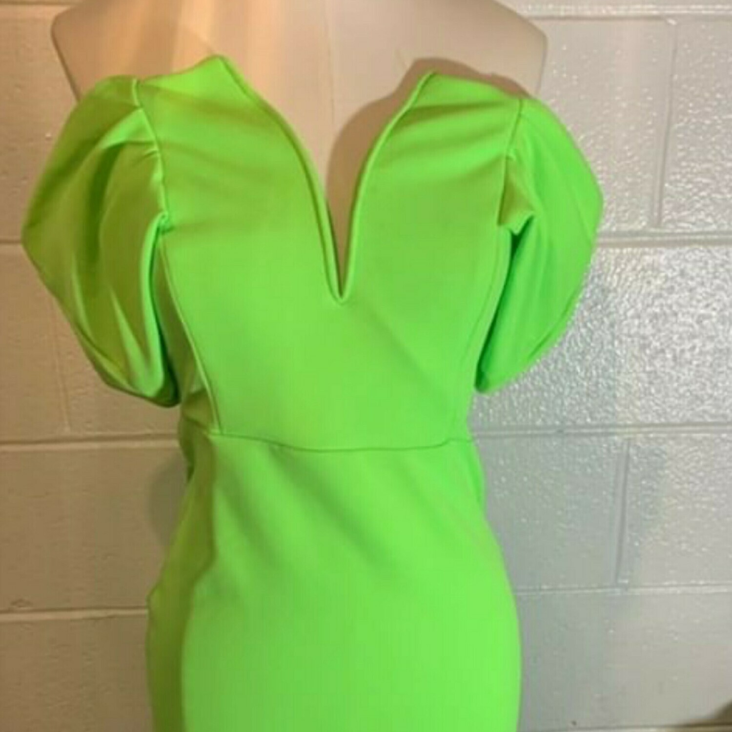 Off Shoulder Neon Green Dress