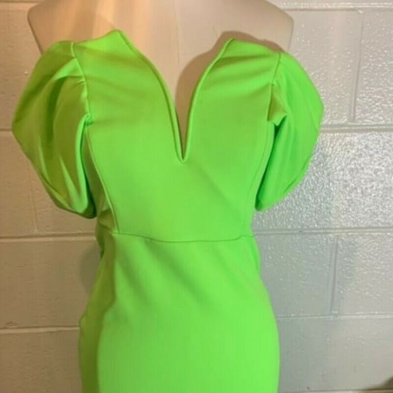 Off Shoulder Neon Green Dress