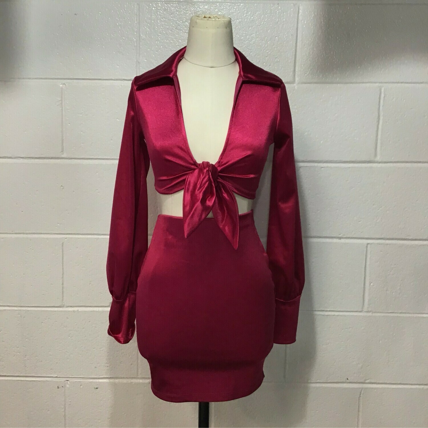 Tie-up Two-Piece  Satin Skirt Set