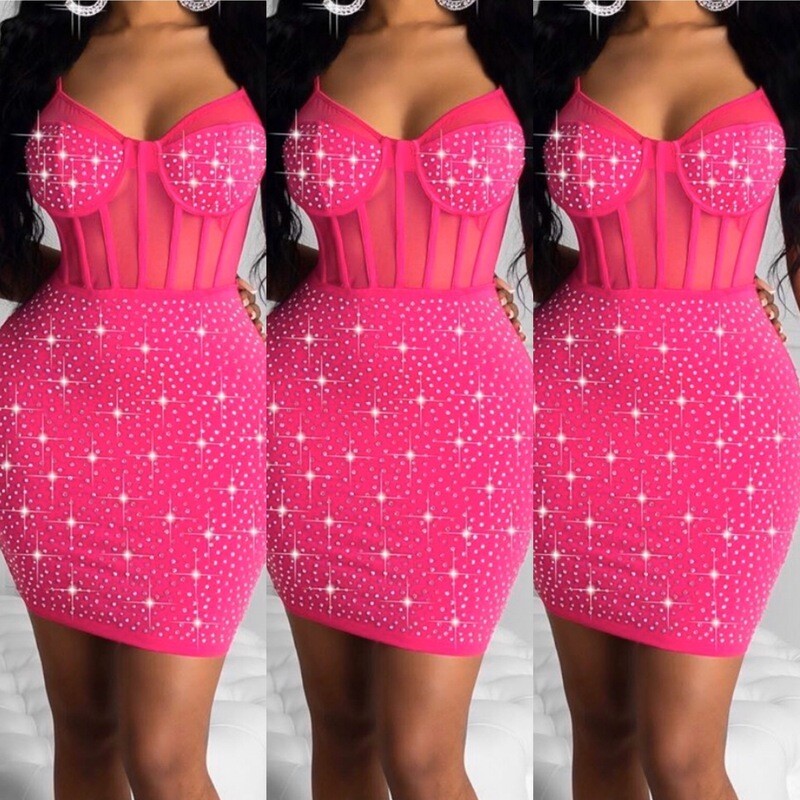 Hot Pink Sequin Body Con Dress