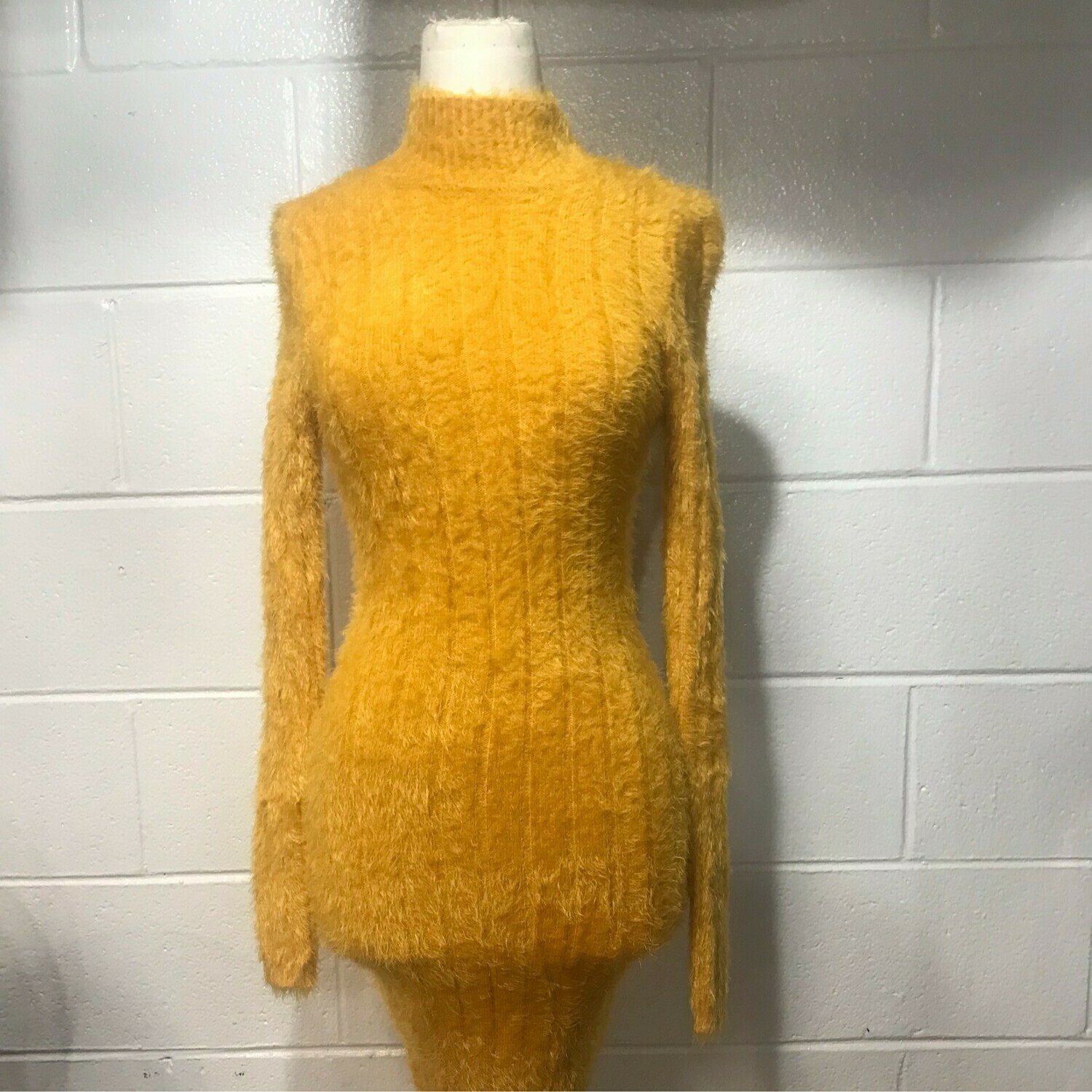 Mock-Neck Mustard Bodycon Dress