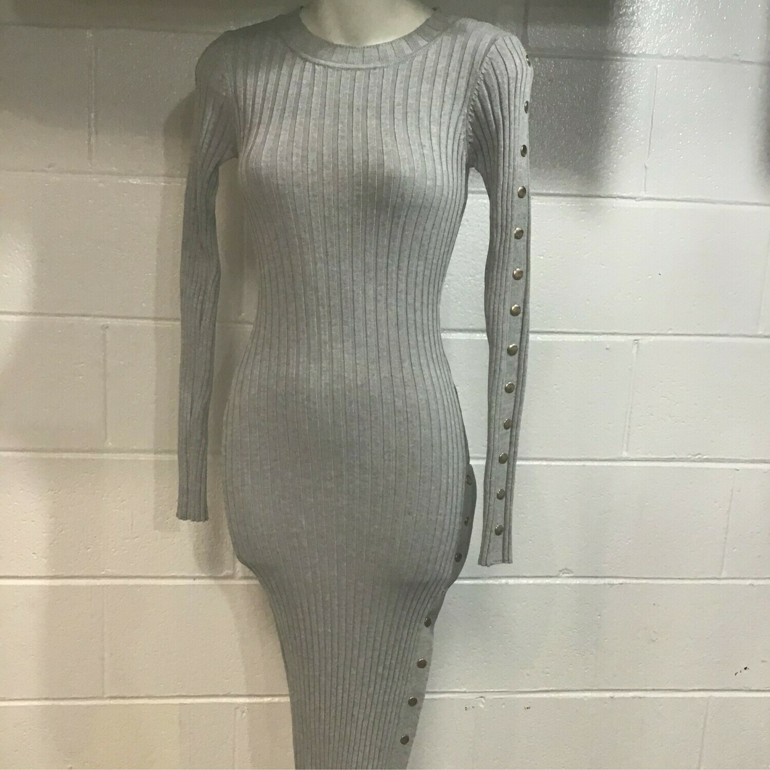 Grey Side Split Sweater Dress