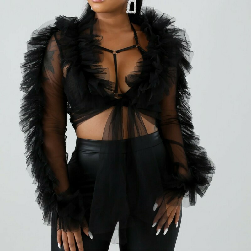 Tulle Sheer Tie Crop Top
