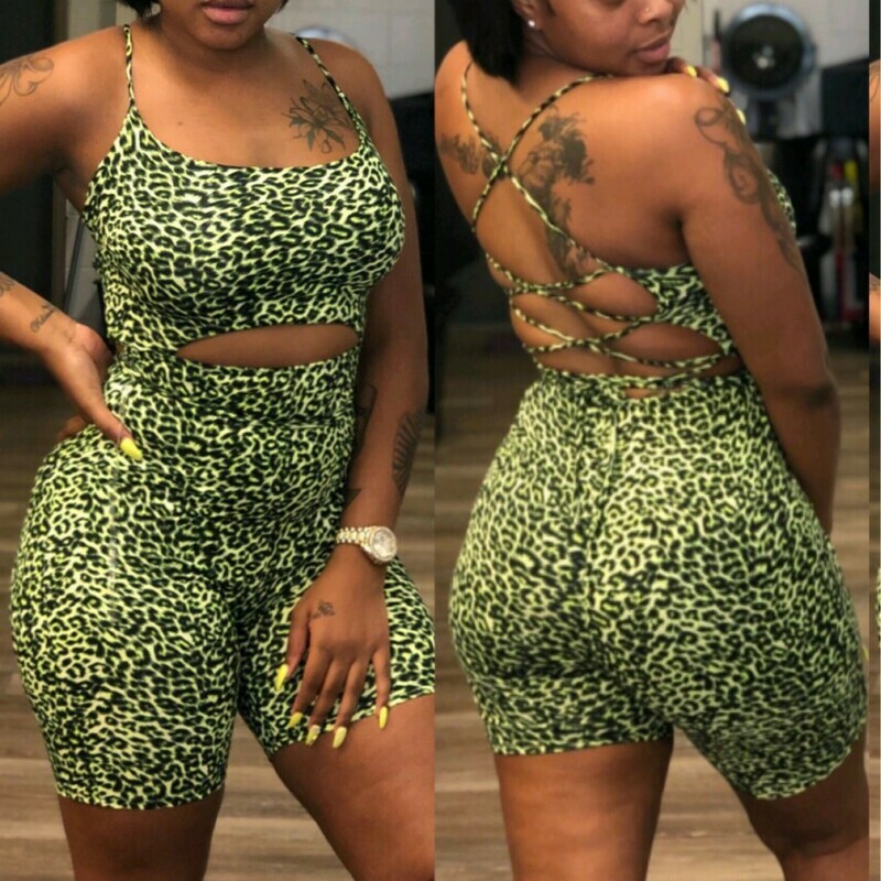 Leopard Print Green Romper