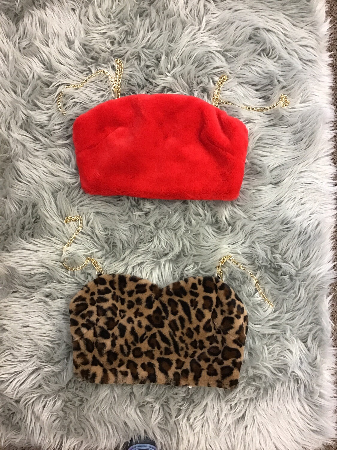 Red Faux Fur with Gold Chain Strap