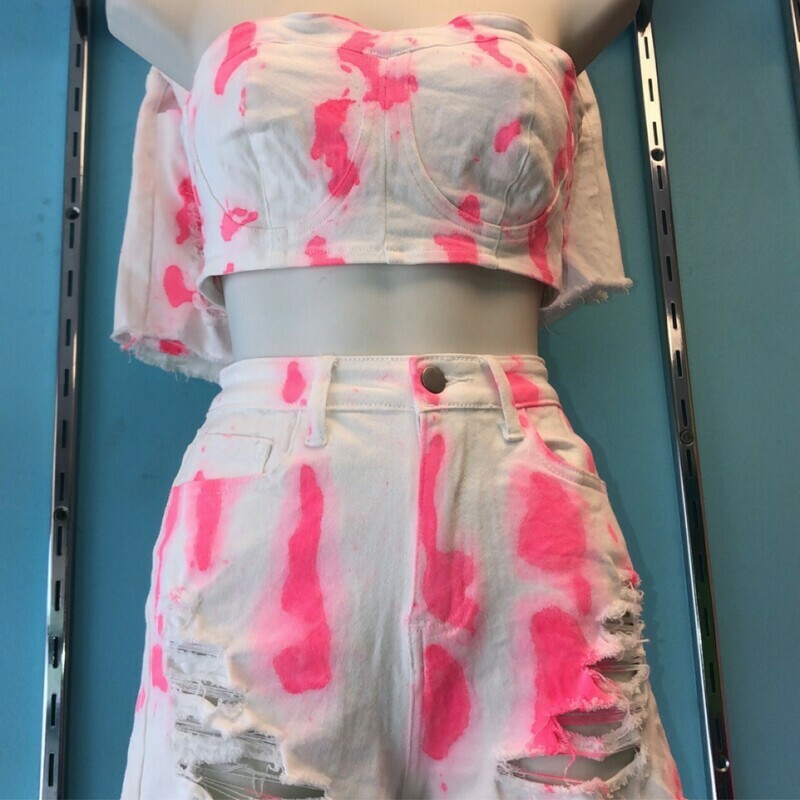 Pink And White 2 Piece Short Set