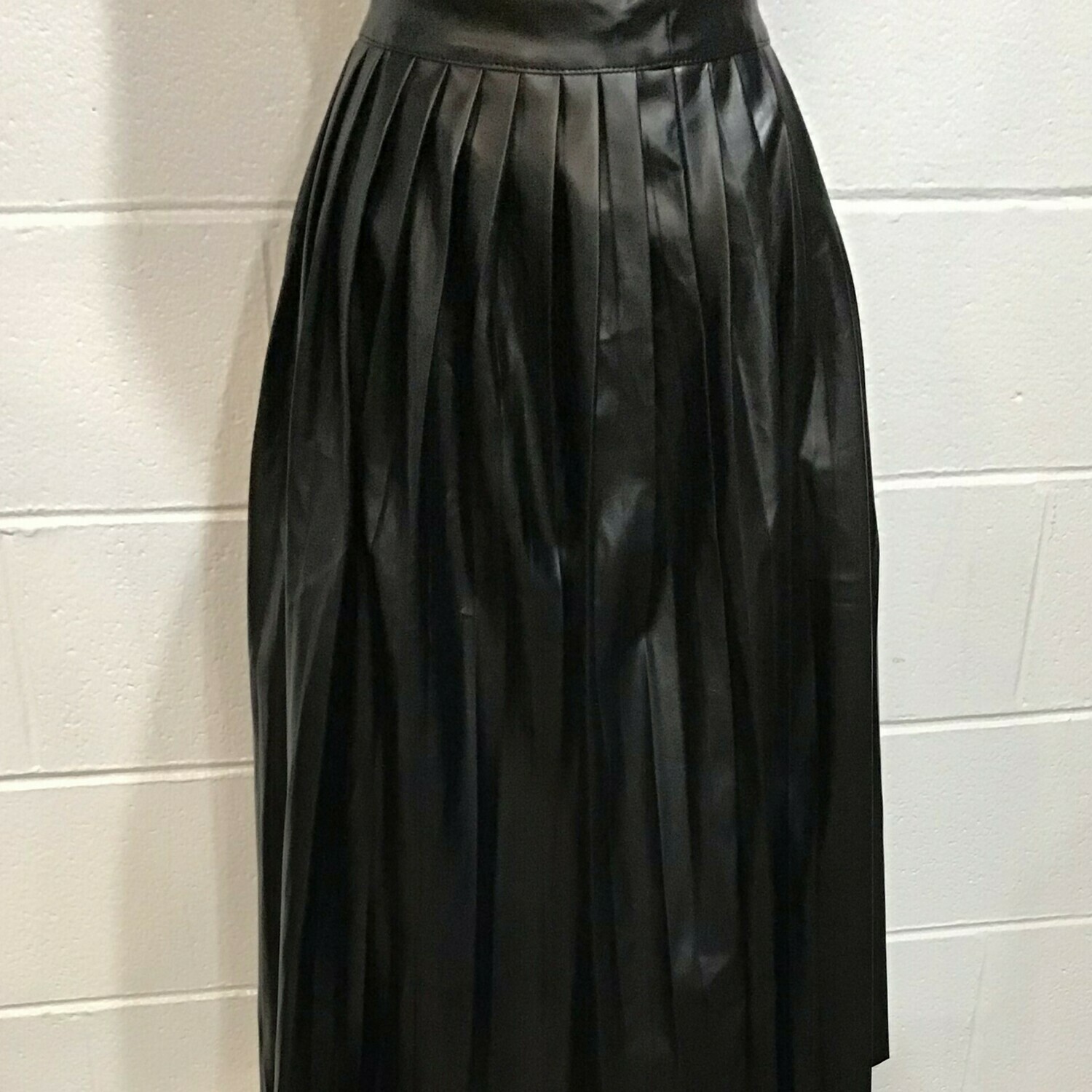 Pleated Faux Leather Skirt