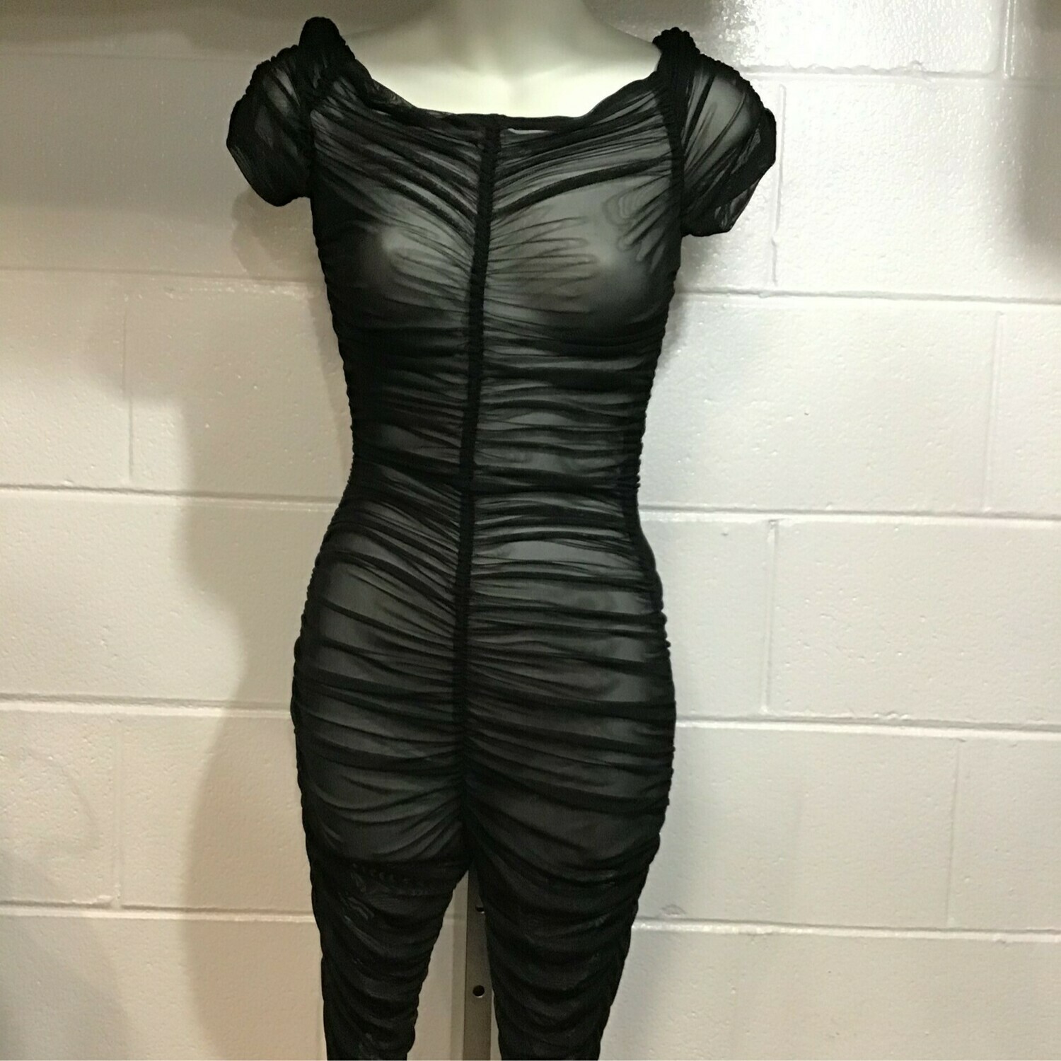 Black Mesh Trim Capri Romper