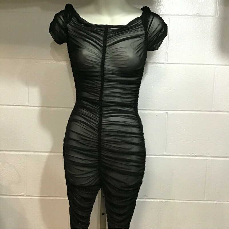 Black Mesh Trim Capri Romper