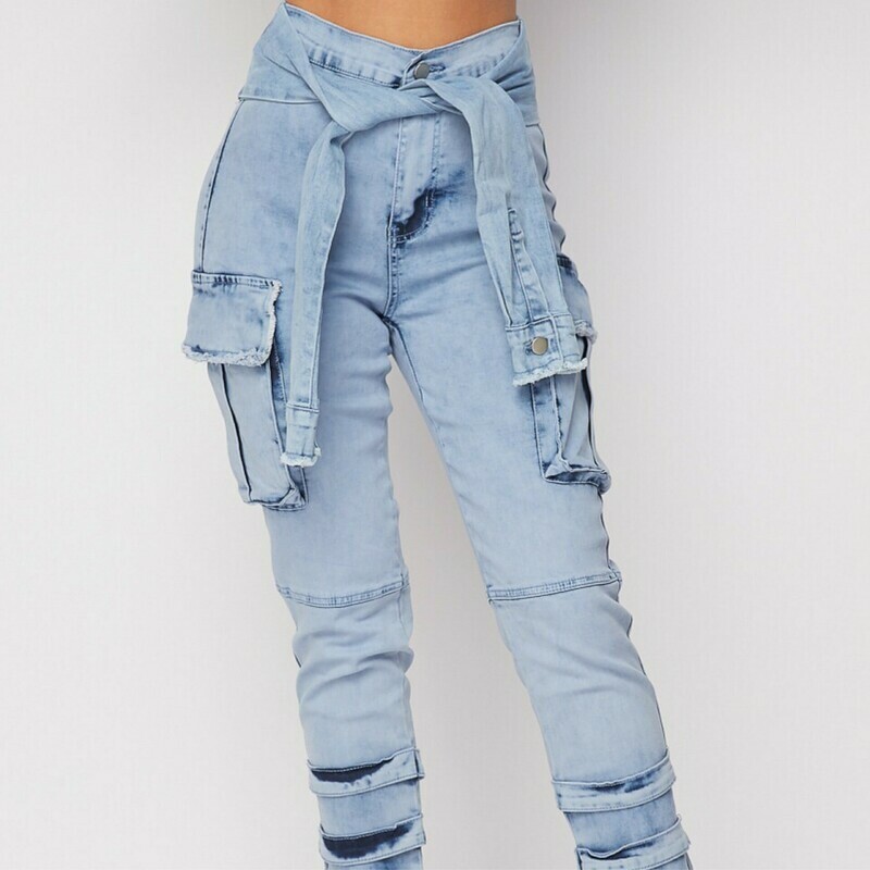 Waist Sleeve Tie Denim Pants