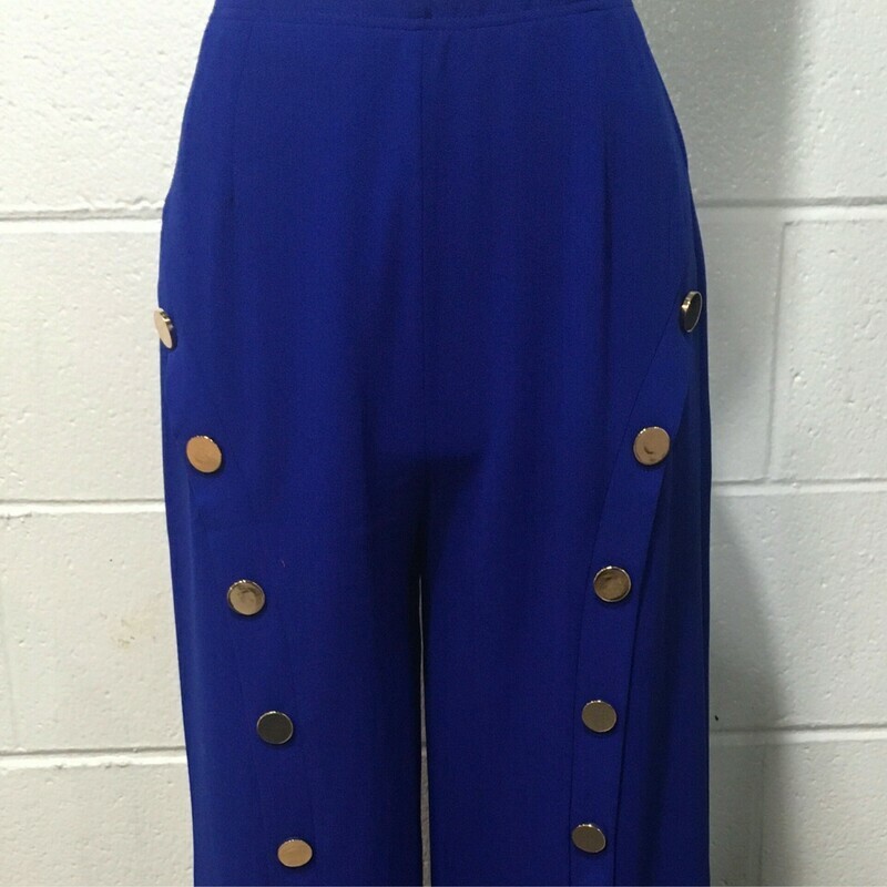 Gold Button Flare Royal Blue Pants